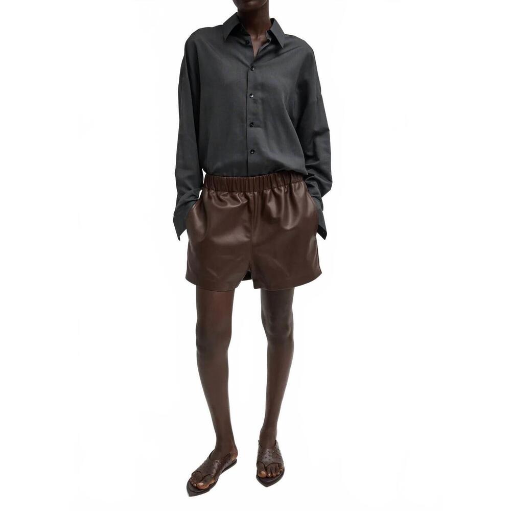 NEW TIBI leather pull on shorts in brown